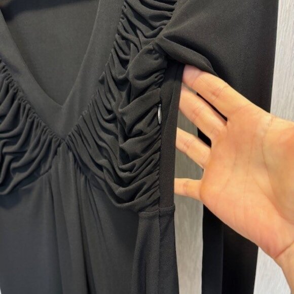 Calvin Klein Black Ruched V-Neck Blouse, Size Small - Picture 2 of 5